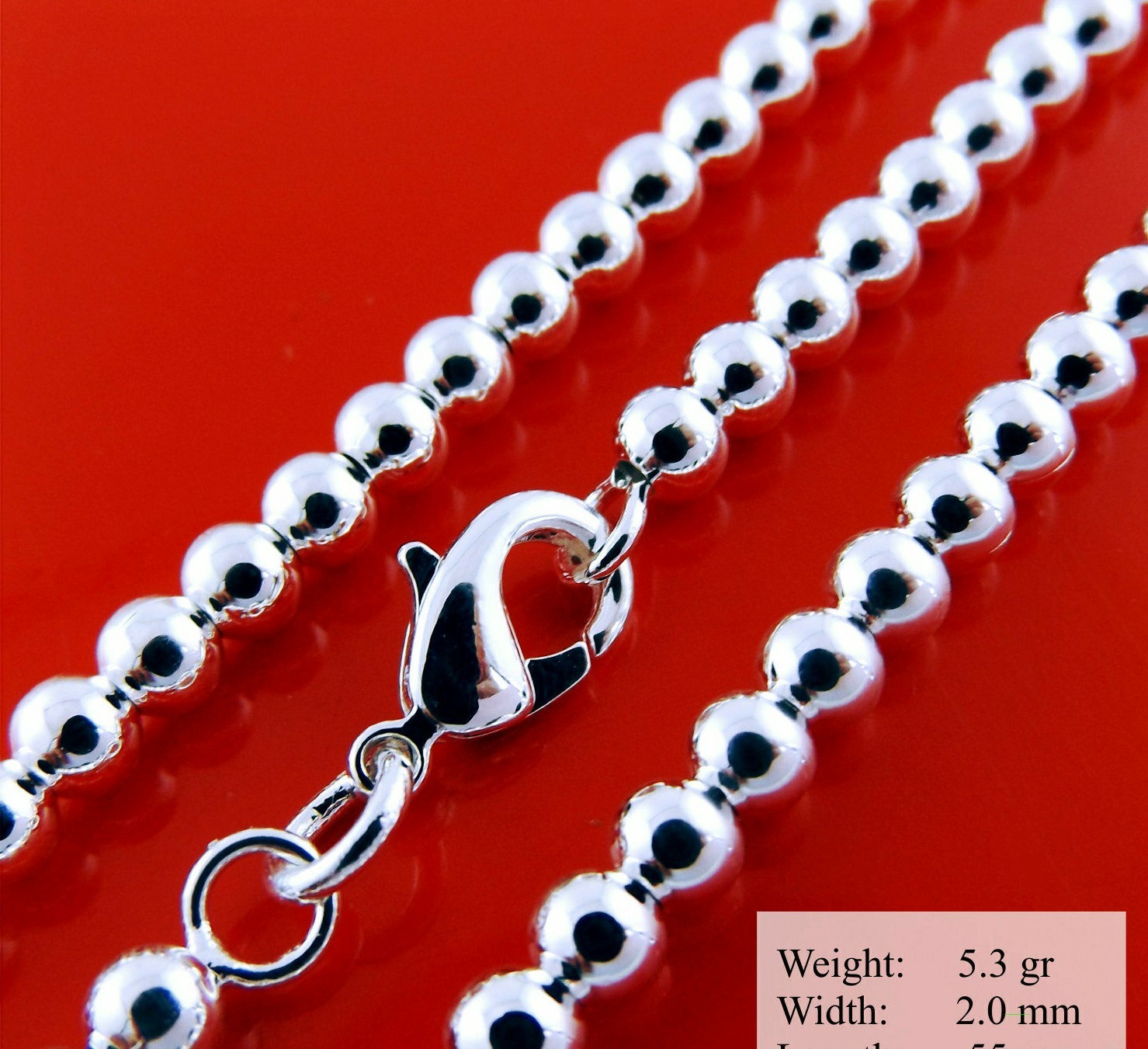 Sterling Silver Bead Ball Pendant Chain Necklace 50cm 925 Solid Silver Filled-image