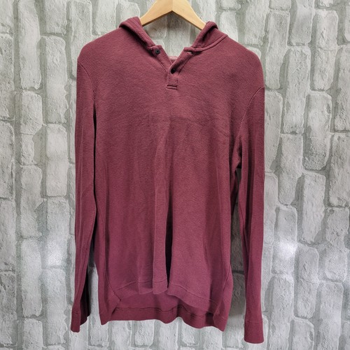 Paige Logan Hooded Henley Waffle Knit 3 Button Hoodie Pullover Shirt Mens XL Red - Bild 2 von 9