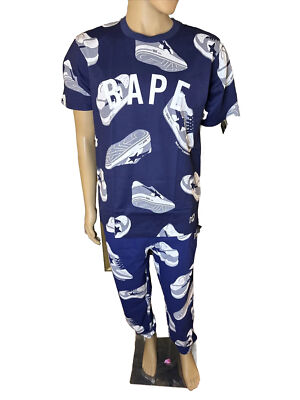 A Bathing Ape Random BapeSta Tee Sweatpants Sweatsuit Navy Large $420 Retail