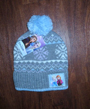 Disney Frozen Princess Anna Elsa Girls' One Size Gray Fair Isle Pom Beanie Hat