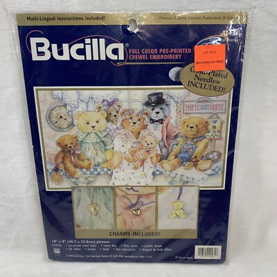 NEW Bucilla Crewel Embroidery Stitchery Kit Teddy Bear Reunion w/ Charms 42431