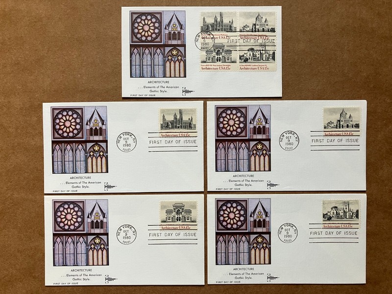 1980 15c American Architecture 1838-41 Gill Craft FDC Master Set of (5)