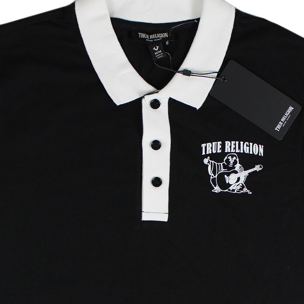 Men's True Religion Contrasting White Trim Short Sleeve Polo Shirt Black 106454 eBay