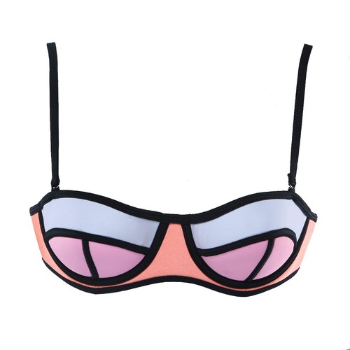 Women's Push Up Neoprene Bikini Set Two Pieces Block Color Padded Swimsuit - Picture 38 of 46