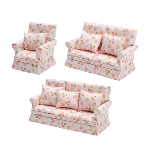 9 pièces 1/12 meubles miniatures maison de poupée en tissu cerise cœur canapé ensemble avec oreillers - Photo 1 sur 7
