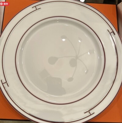 HERMES Dinner Plate Rythme Red White Dish Tableware Ornament Auth