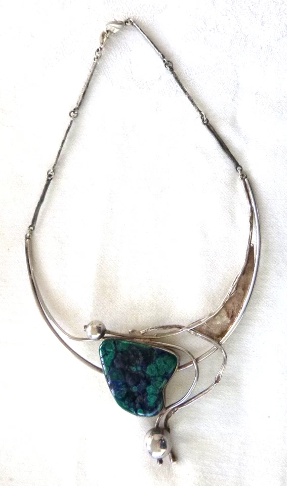Collar Avi Soffer Israel Azurita Forma Libre 20" Plata de Ley 925 66gr Firmado Foto 2 de 4