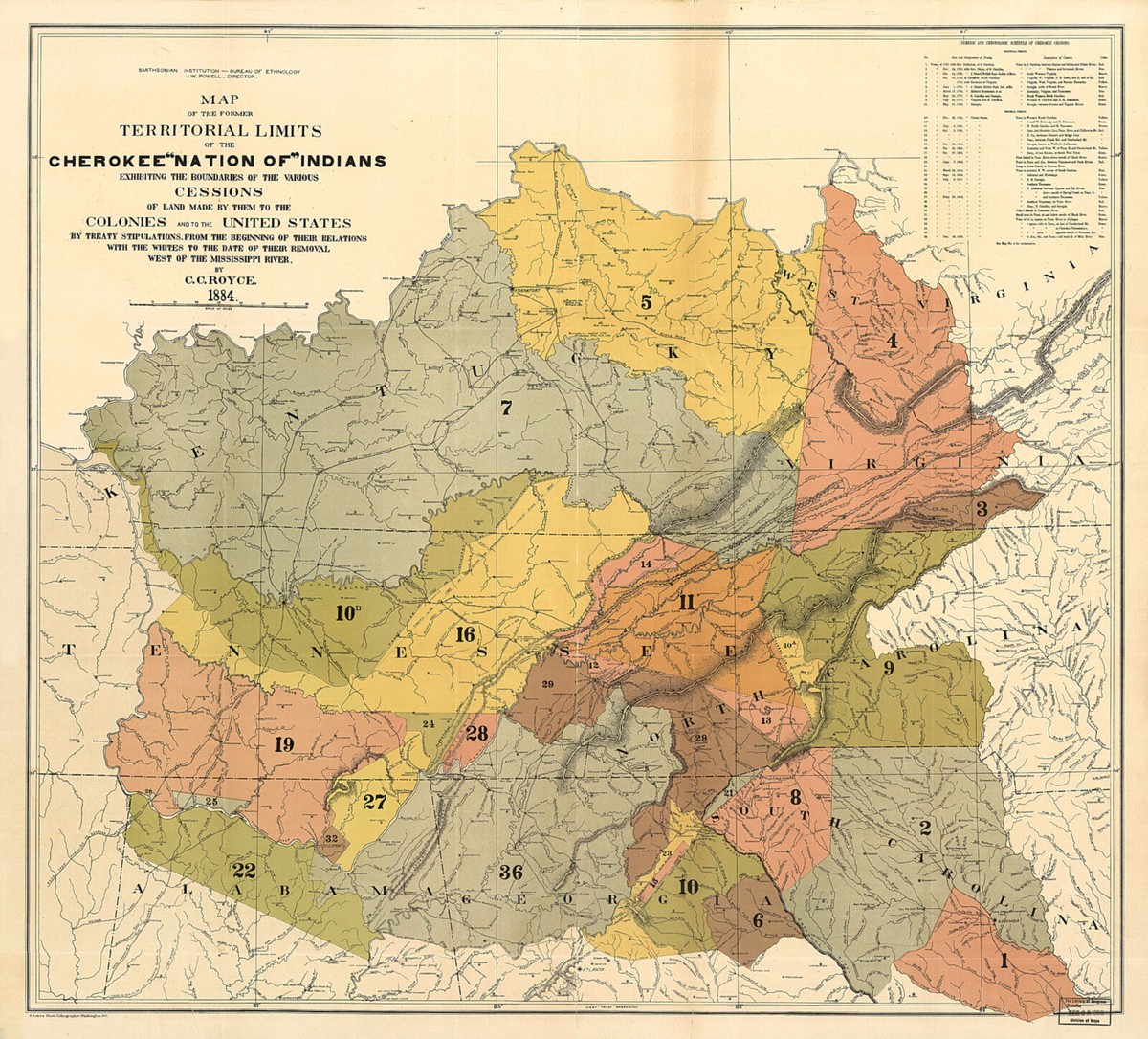 1884 Map Cherokee Nation of Indians Territorial Limits Native