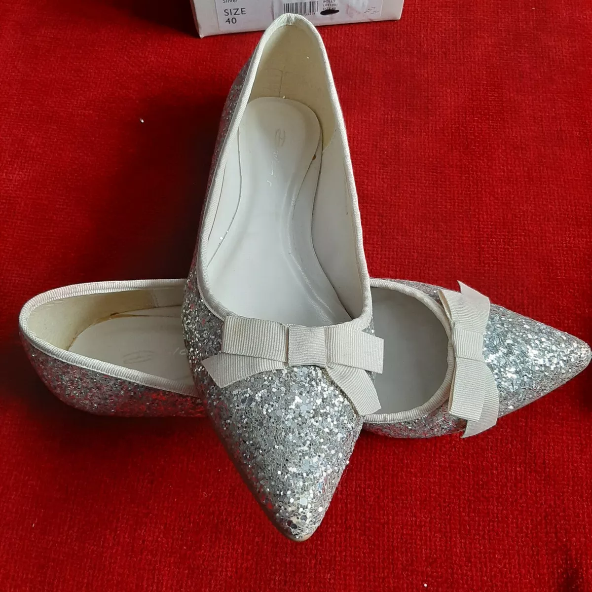 Flat silver store glitter shoes