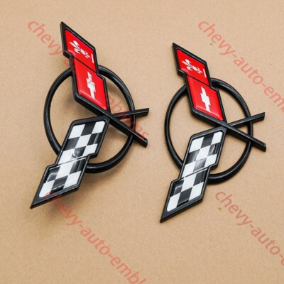 #ad Pair Black Red For 1997 2004 C5 Front Nose and Rear Gas Lid Emblems Badges $40.00