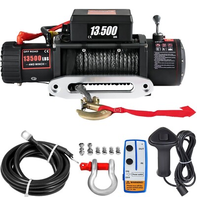 VEVOR 13500LBS Electric Winch 12V Synthetic Rope Cable Remote Control Off-Road