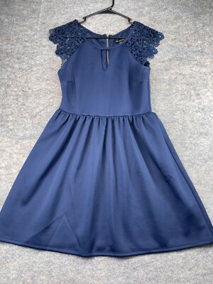 Jodi Kristopher Dress Size 9 Blue A-Line Lace Crochet Short Zipper