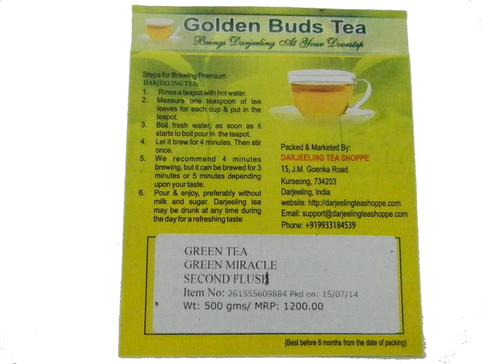 (second Flush) Darjeeling Green Miracle Tea 500 Gms
