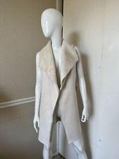 Lovestitch Nwt! Cream Ivory Faux Suede Shawl Collar Sleeveless Sweater Coat Sz M