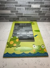 Wood Wall Hanging Mirror with Cute Frogs Includes 4 Hook Towel or Clothing Rack.