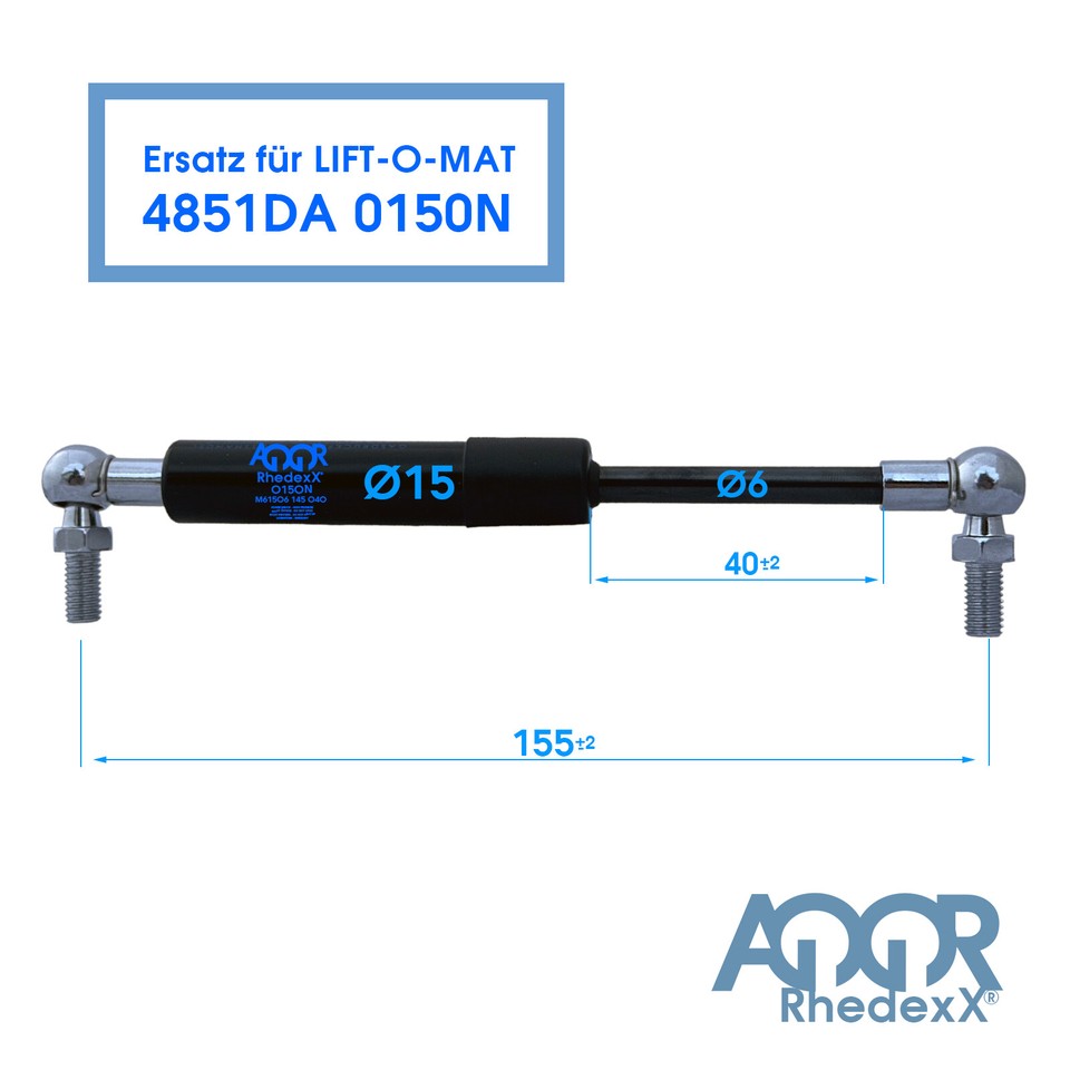 Vérin à gaz RhedexX pour Stabilus Liftomat, Tête à rotule M6 155mm, 15-6