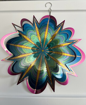 Wind Spinner 3D Blue Lucky Star 12 Inch Stainless Steel Open Box
