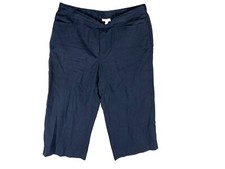 J Jill Love Linen Pants Size Large Petite Cropped Pull On Wide Leg Blue 97641 D4
