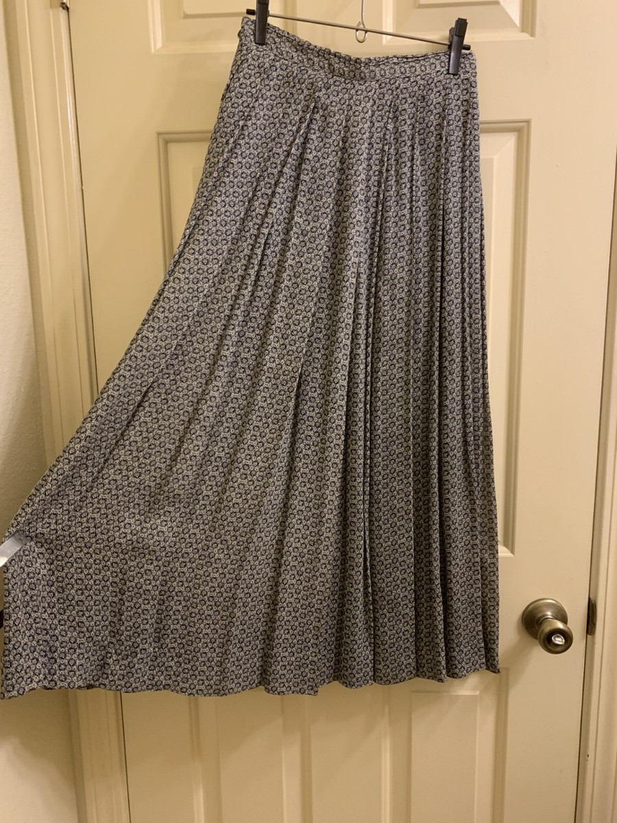 Vintage Blue/White Perry Ellis Portfolio Pleated Womens Midi Skirt