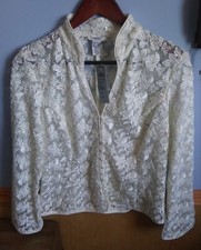 Cache Ivory Textured Beaded Jacket Size 10