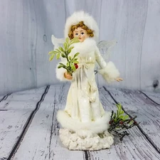Roman Inc Snow Angel Figurine W/ Faux Fur Trim & Ice Acrylic Wings w/ Tag #38956