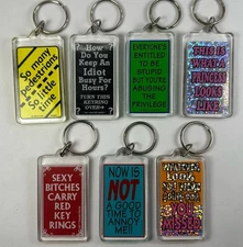 Funny Humorous Sarcastic Quotes Acrylic Keychains Lot of 7 Fair Condition