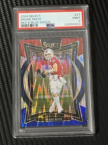 2024 Panini Select - Concourse Drake Maye #27 Red & Blue Shock Prizm (RC) PSA 9