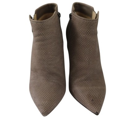 Jimmy Choo Taupe Snakeskin Embossed Leather Pointed Toe Ankle Boots Size 37