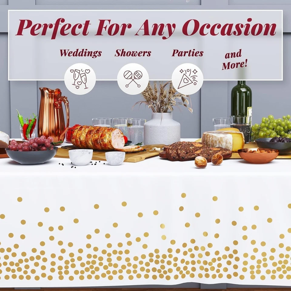 6 Pack Disposable Plastic Tablecloth, Gold Stamping Dot Rectangular Table Cloth, - image 3 of 4