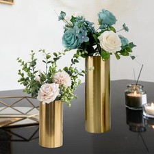 Metal Cylinder Vase for Flowers Cylindrical Vase Gold for Table Centerpiece