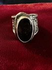 VTG Sterling Silver - NAVAJO SIGNED Onyx Cabochon Men's Ring Size 9 19.8g Heavy