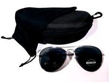Aviator Sunglasses W/ Nickel Silver Frame And Black Impact Resistant Lenses.