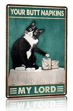 Crazysign Funny Cat Bathroom Toilet Decor Sign Tuxedo Cat Your Butt Napkin My Lo