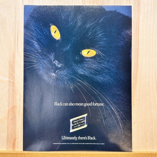 1990 Johnnie Walker Black Scotch Black Cat Vintage Print Ad Alcohol Advert