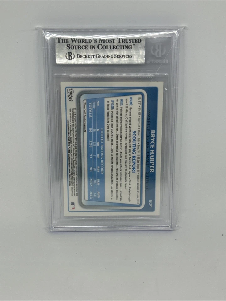 Bryce Harper 2011 Bowman #BCP1 Chrome Prospects Rookie RC BGS 8.5 - Image 2 of 2