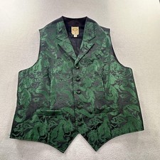 Wah Maker Vest Mens XL Green Dragon Brocade Western Waistcoat Belted USA