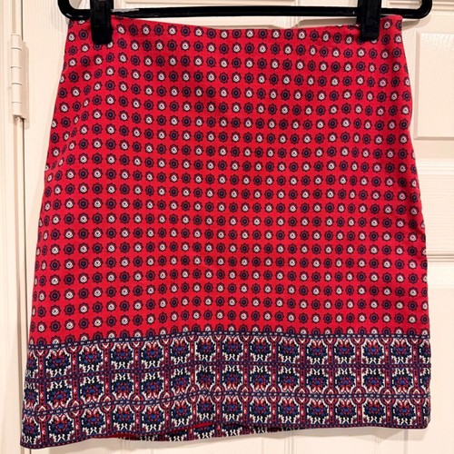 Talbots, #B43 TALBOTS Pencil Skirt 6 Red Medallion Print Cotton Blend Border Hem