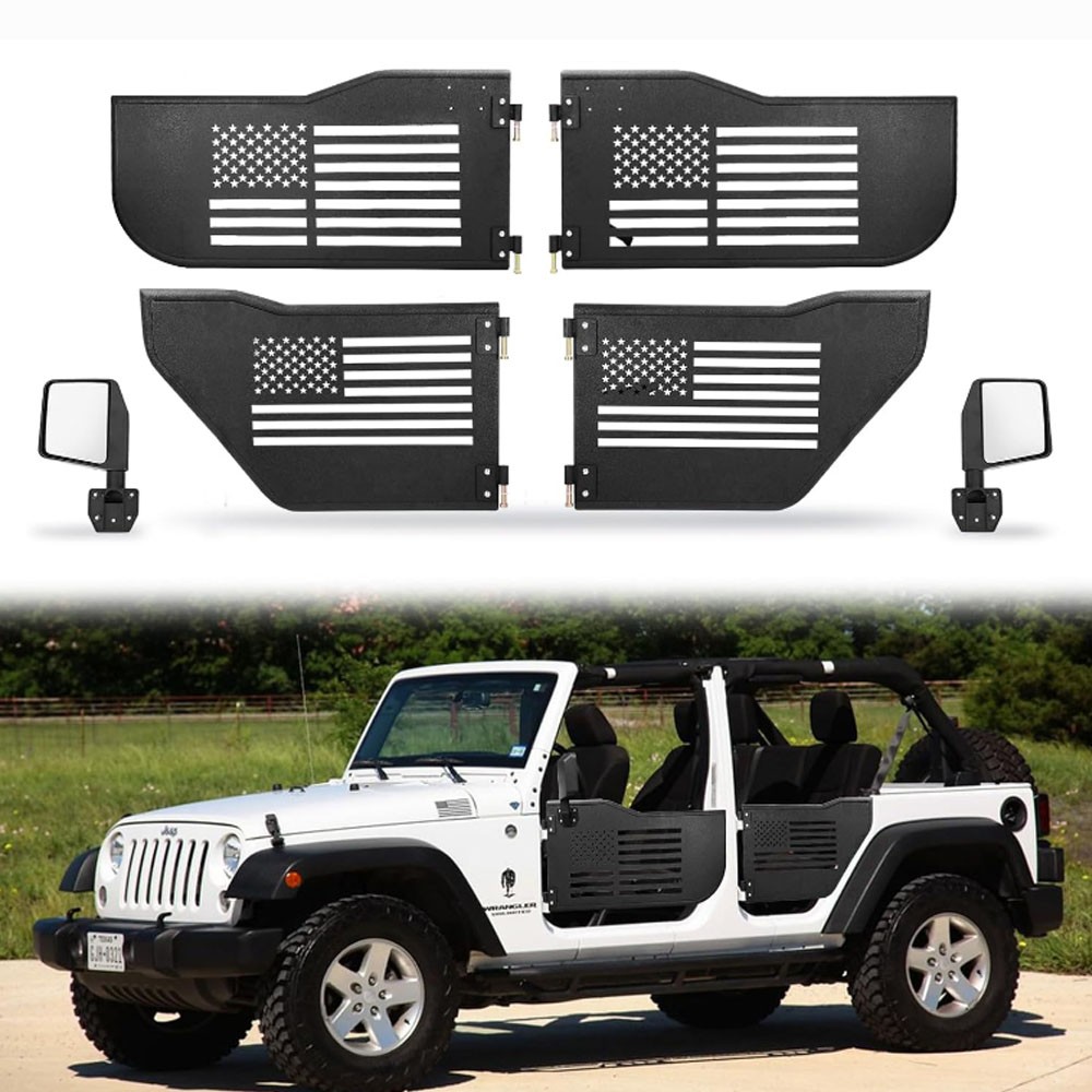 Off-Road Tubular Doors for 2007-2018 Jeep Wrangler JK 4 Door with Side Mirrors thumbnail 2