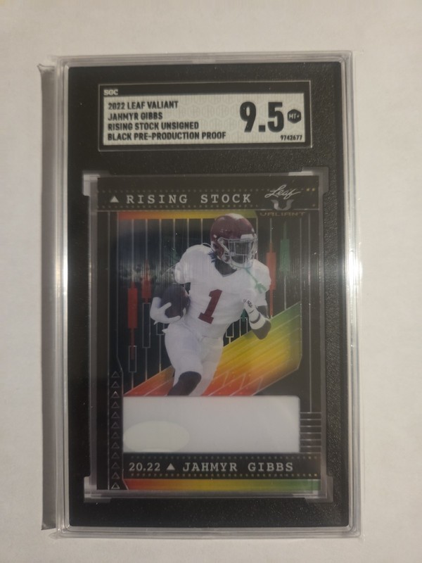 2022 LEAF VALIANT JAHMYR GIBBS RISING STOCK UNSIGNED BLACK PRE-PRODUCTION PROOF