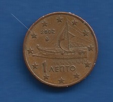 GR6-1 cent euro Grecja moneta 2002 bardzo rzadka z listem F wewnątrz gwiazdy