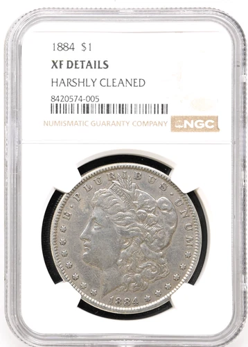 1884 MORGAN DOLLAR 90% Silver NGC HARSHLY CLEANED XF DETAILS NICE COIN