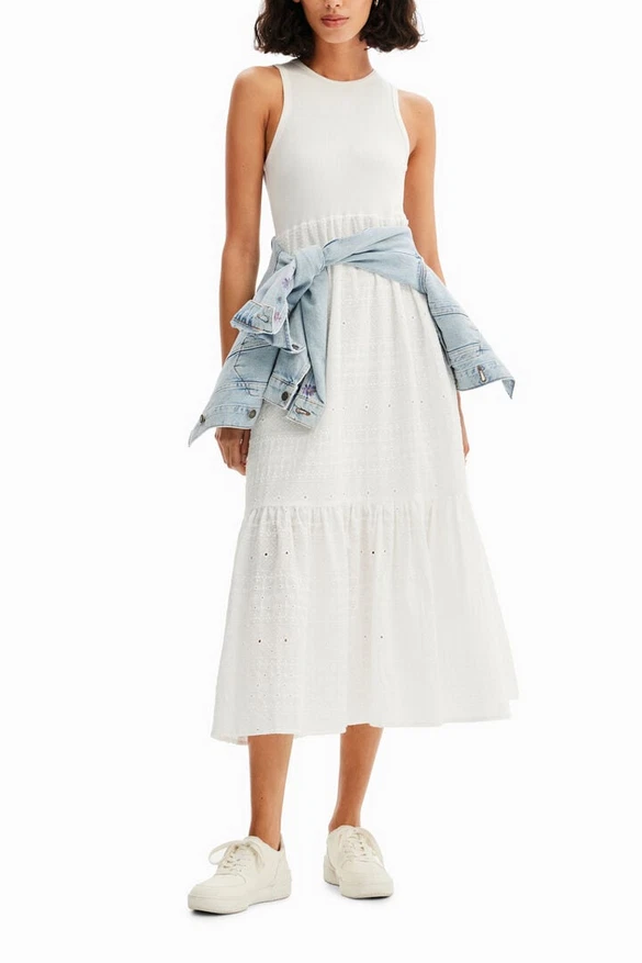 Desigual Kleid Weiß Damen Midikleid A-Linie Lang Bestickt 67435920 - Bild 1 von 4