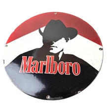 Vintage Marlboro Cigarette Sign - Porcelain Tobacco Gas Pump Plate Sign