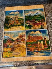 4-Vintage German Destinations Souvenir Glass Paintings, Metal Frame,8.5"Lx7.25"W