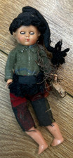 Vintage Collectable Doll Black Hat Green Shirt Opening Closing Eyes 