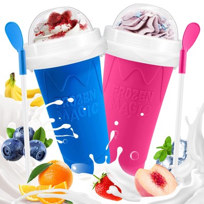 Slushie Cup 2 Pack Slushy Maker Cup Frozen Magic Squeeze Cups for Juice Milk ...