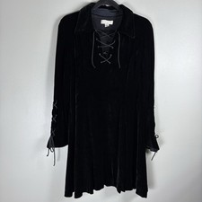 VTG Anne Klein Women's 12 Black Velvet Side Zip Lace Up Detail Fit Flare Dress
