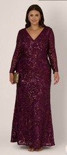 Adrianna Papell Plus Size Long Sleeve Stretch Sequin Mermaid Gown In Cassis