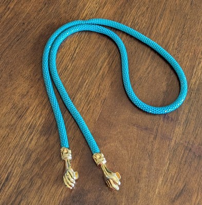 VTG Rare D L AULD Gold Hands Aqua Metal Mesh Belt/Necklace 34'' UJ22