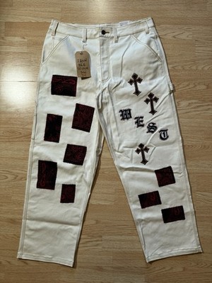 Nike Patchwork Embroidered Paisley West Cross patchwork Straight Jeans Size 34